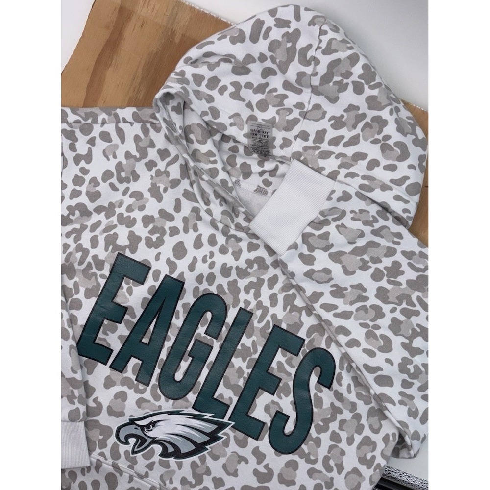 Philadelphia Eagles Gameday Couture Woman's Hoodie Small White Leopard Side Slit